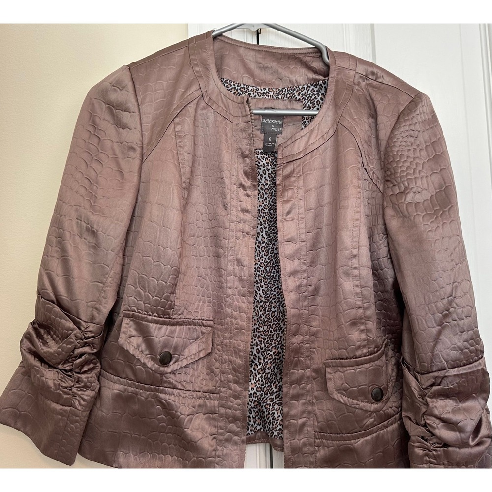 Anthracite by Muse Mauve Croc Embossed Zip Jacket‎ Leopard Lining Size 6